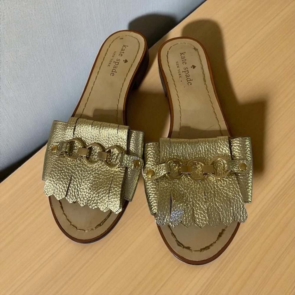 Kate Spade Metallic Gold Mules with Chain Detail